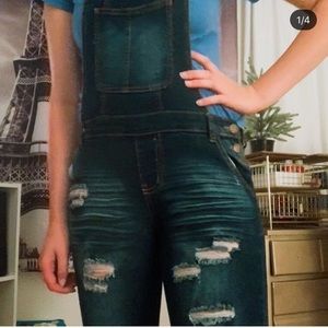 Distressed denim Overalls